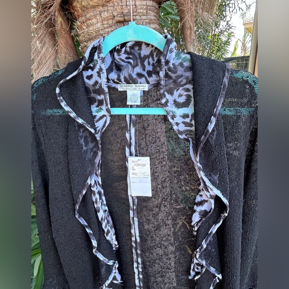 NWT ALBERTO MAKALI Open Sweater Cardigan Designer Artistic. Black/White. Size L - Picture 5 of 7